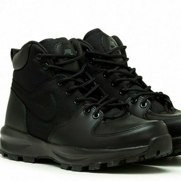 Nike Manoa Water Resistant Leather Boots Triple Black 456975-001 Mens - Picture 1 of 7